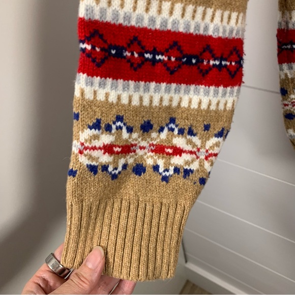 Lands End Fair Isle Sweater Tan Red Women XL 18 Fisherman Fall Thanksgiving Ski - Picture 7 of 11